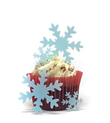 100 Precut Blue Snowflakes Edible Wafer Paper Cake Toppers In 2 Sizes Frozen • £3.49