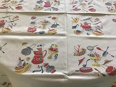 Vintage 1950's MCM Cotton Tablecloth Fruit Pepper Grinder Vegetables EUC • $21