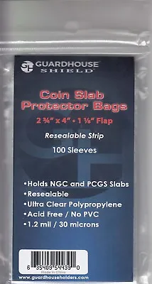 Certified Graded Coin Slab Protector 100 Resealable Poly Bags PVC Free NGC PCGS • $7.42