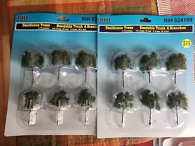 Rock Island Hobby 024100 HO/N Scale 2.75  Deciduous Trees (Pack Of 6) Lot Of 2 • $29.99
