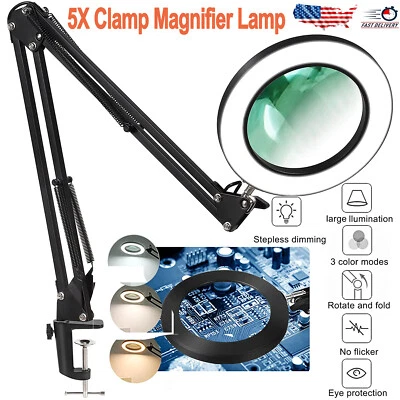 $27.79 • Buy Magnifier LED Lamp 5X Magnifying Glass Desk Table Light Reading Lamp With Clamp