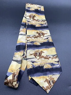 Vintage Roper Western Horse Neck Tie Prairie Striped Landscape Cowboy Earthtones • $18.79