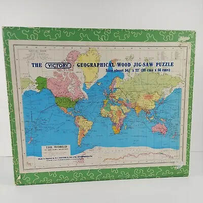 Rare Vintage Victory Plywood Jigsaw Puzzle WORLD Map 600 Pieces 7511 1978 • $41