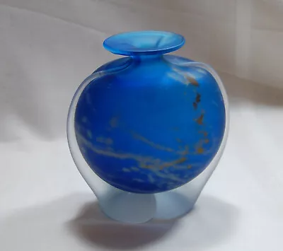 Mdina Michael Harris Frosted Blue And Gold Vase Signed Mdina • $50