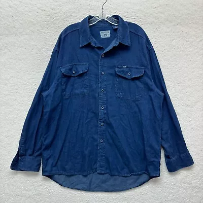 Vintage Lee Denim Chambray Button Down Shirt L Large XL Men Long Sleeve Workwear • $27