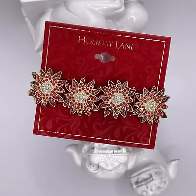 New HOLIDAY LANE Macy's Christmas  Pointsettia Stretch Bracelet Crystal Jewelry • $18.50