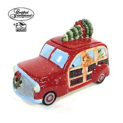 Certified Int HOME FOR CHRISTMAS 11  Cookie Jar Red Truck Woody Dog Susan Winget • $59.95