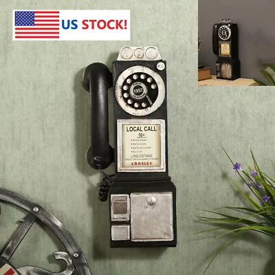 Wall-Mounted Pay Phone Model Vintage Booth Telephone Figurine Rotary Antique -US • $33.89