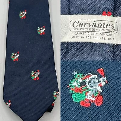 Cervantes Christmas Mickey Mouse Tie Blue Walt Disney Company Embroidered Vtg • $19.95