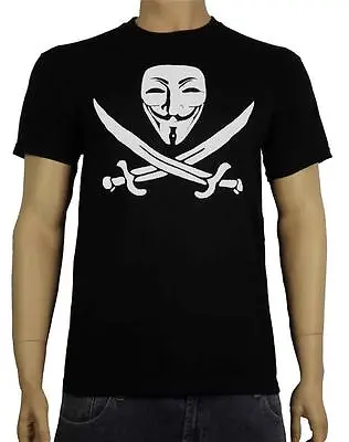 Anonymous Piracy T-Shirt - Guy Fawkes Mask V For Vendetta Disobey Hacker • £12.95