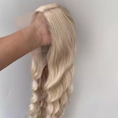 UK 24inch Women Lace Front Wig  Heat Resistant Synthetic Hair Wavy Bleach Blonde • £24.29