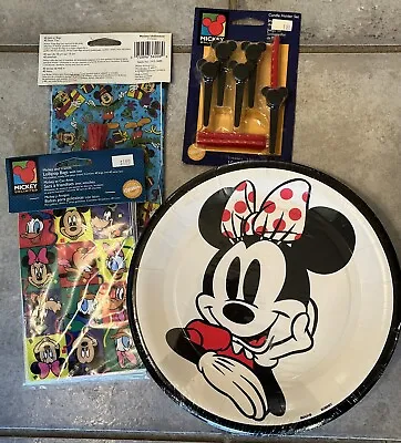Mickey Minnie  Mouse Party Paper Disney Paper Plates Loot Bags Candles NOS • $12