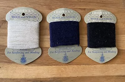 3 X Vintage Chadwick's Wool Darning & Mending  Black White Navy NOS • £5.99