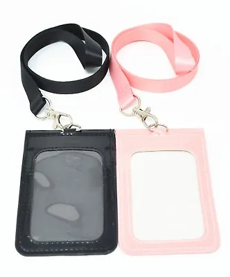 Vertical PU Leather ID Badge Holder Pocket Wallet With Polyester Neck Lanyard • $4.99