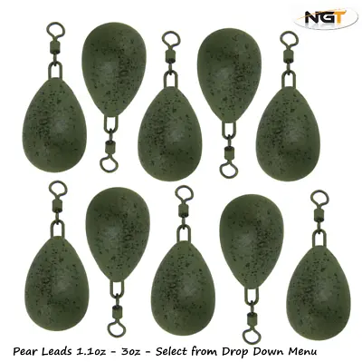 10 X Carp Fishing Leads 1.1oz 1.5oz 2oz 2.5oz 3oz Pear Lead Weights Sinkers NGT • £11.45