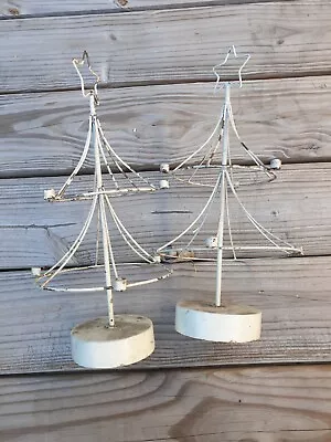 2 Vintage Rare Mid Century Metal Wire Formed Christmas Tree Candle Holder Decor • $29.99