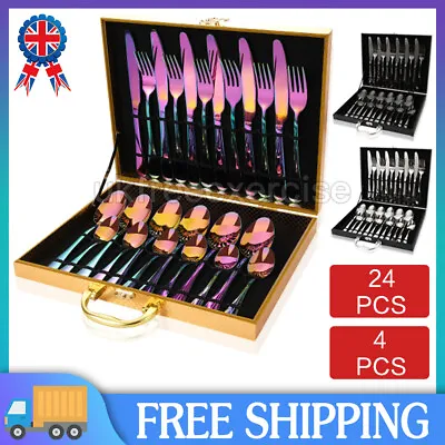 £9.99 • Buy 4/8/24 Piece Stainless Steel Cutlery Sets Iridescent Flatware BEST XMAS GIFT
