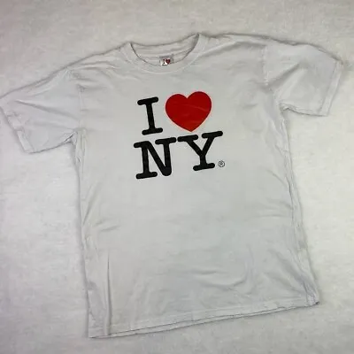 Men's White Classic Short Sleeve I Love NY T-Shirt Size LARGE 100% Cotton • $16.88