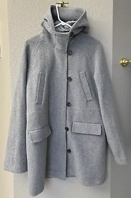 J. Crew Stadium Cloth Nello Gori Gray Wool Hooded Jacket Coat Size 16 $350 EUC • $110