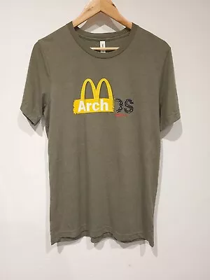 Men’s McDonald’s T Shirt Medium USA Strong Arch Slogan Tee Green Bella Canvas • £12