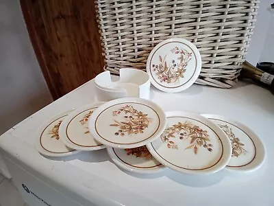 Lovelyy Set...retro...melamine...harvest...coasters....with Holder...set Of 6 • £5.95