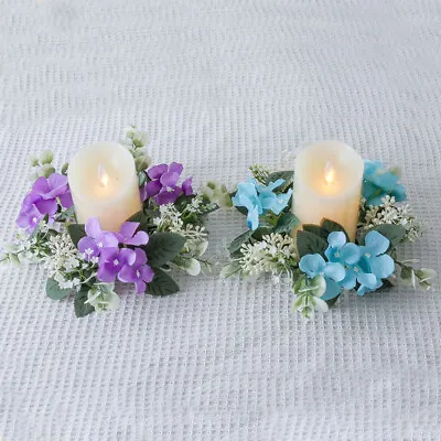 Candlestick Wreaths Candle Holders Artificial Hydrangea Wreath Table Candle Ring • £3.95