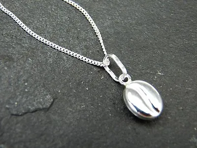 Sterling Silver Coffee Bean Charm  / Pendant On 18 Inch Silver 925 Curb Chain • £33.05
