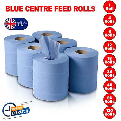 Centrefeed Blue Rolls 2Ply Embossed Blue Roll Hand Towels Kitchen Paper Wipes • £9.99