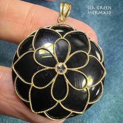 10k Gold Lotus Blossom Mandala Onyx Circle Medallion Pendant. 1.5  • $229