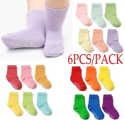 6 Pairs Baby Non Slip Socks Toddler Grip Newborn Non Skid Kids Boy Girls Infants • £6.09