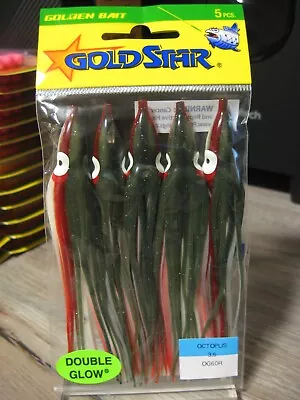 5 Silver Horde Squid (Octopus 3.5) Fish Baits - Double Glow Army Truck Color • $12.92