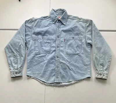 Vintage Levis Denim Shirt Men’s S Distressed Jean Button Long Sleeve Work USA • $24.95