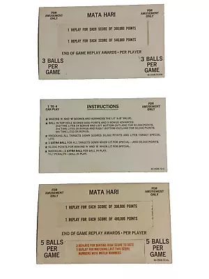 Mata Hari (BALLY 1978) Original SCORE CARDS-3 Card Set • $18.99