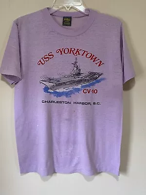 $5 • Buy Vintage USS Yorktown CV-10  T-Shirt Size Medium Charleston Harbor SC Made In USA