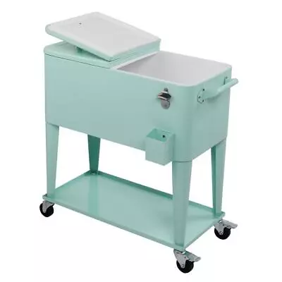 80QT Rolling Outdoor Patio Cooler Cart On Wheels Portable Ice Chest With Shelf • $116.98