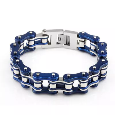Men's Chain Bracelets Bangle Blue Punk Biker Bicycle Motorcycle Bracelets Couple • $11.47