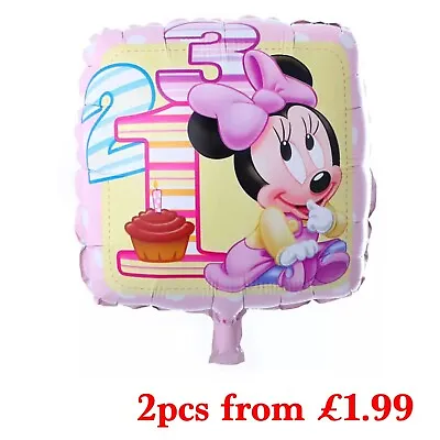 *18  Square Minnie Mouse 1st Birthday Helium Air Foil Balloons Decor Party Kids* • £1.99