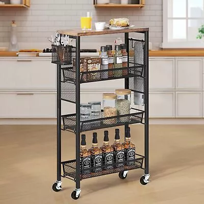 4-Tier Kitchen Microwave Cart Utility Workstation Storage Shelf Rack With Wheels • $41.99