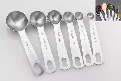 6 Set Varisized Stainless Steel Measuring Round Spoons Engraved Marking No Fade • $5.90