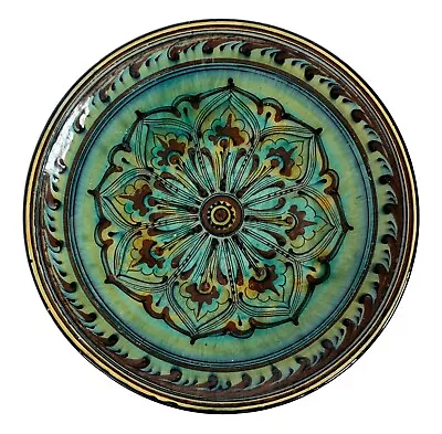 Vintage Moroccan Hand Painted Plate Blue Green Morocco Earthenware Pottery • $110