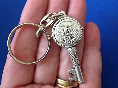 Archangel St Michael Guardian Angel Key To Heaven Key Chain RING Protection • $18.35