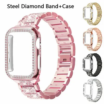 $17.92 • Buy Bling Diamond Band Strap+Protective Case For Apple Watch Series 7 6 SE 5 4 3 2 1