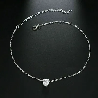 £3.99 • Buy Women's Crystal Heart Necklace Pendant Short Gold Chain Choker Pendant Necklace 