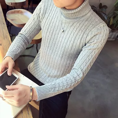 Men's Turtleneck Sweater Autumn Winter Men's Warm Knitted Sweater  • $19.40