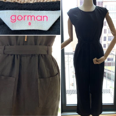 $60 • Buy Designer [ GORMAN ] Black Linen Blend Sleeveless Jumpsuit Size 8