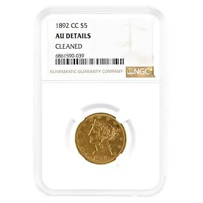 1892-CC $5 Liberty Head Half Eagle Gold Coin NGC AU Details • $1625.12