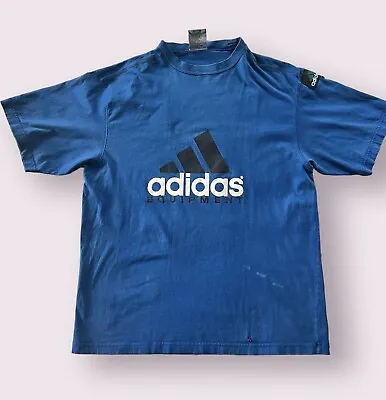Vintage Adidas Equipment Big Spellout T Shirt Blue 90s Mens Size XL • $19