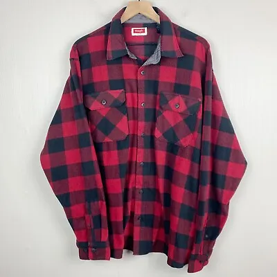 Wrangler Flannel Shirt Mens XL Shacket Red Buffalo Lumberjack Check Plaid • $17.99