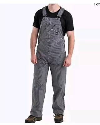 Berne Overall Bibs Mens 30x32 Blue Striped Engineer Conductor Farm Cargo Vtg New • $42.90