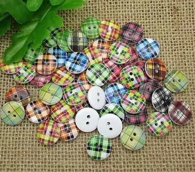 Pkg Of 20 PLAID GRID 2-hole White Wood Buttons 5/8  (15mm) Craft (2448) • $4.55